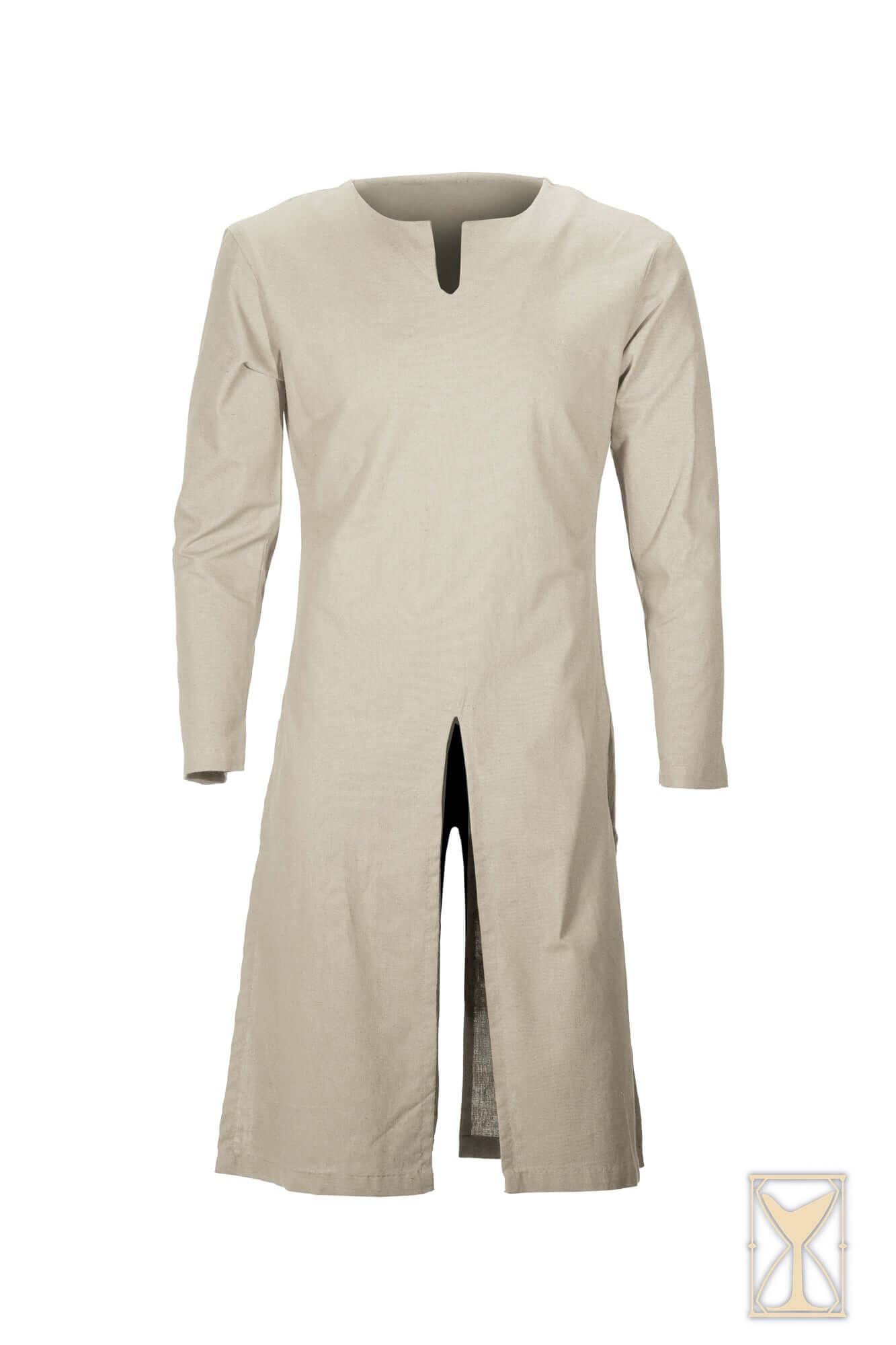 Medieval Riding Tunic in beige with front and back splits for enhanced movement and comfort.