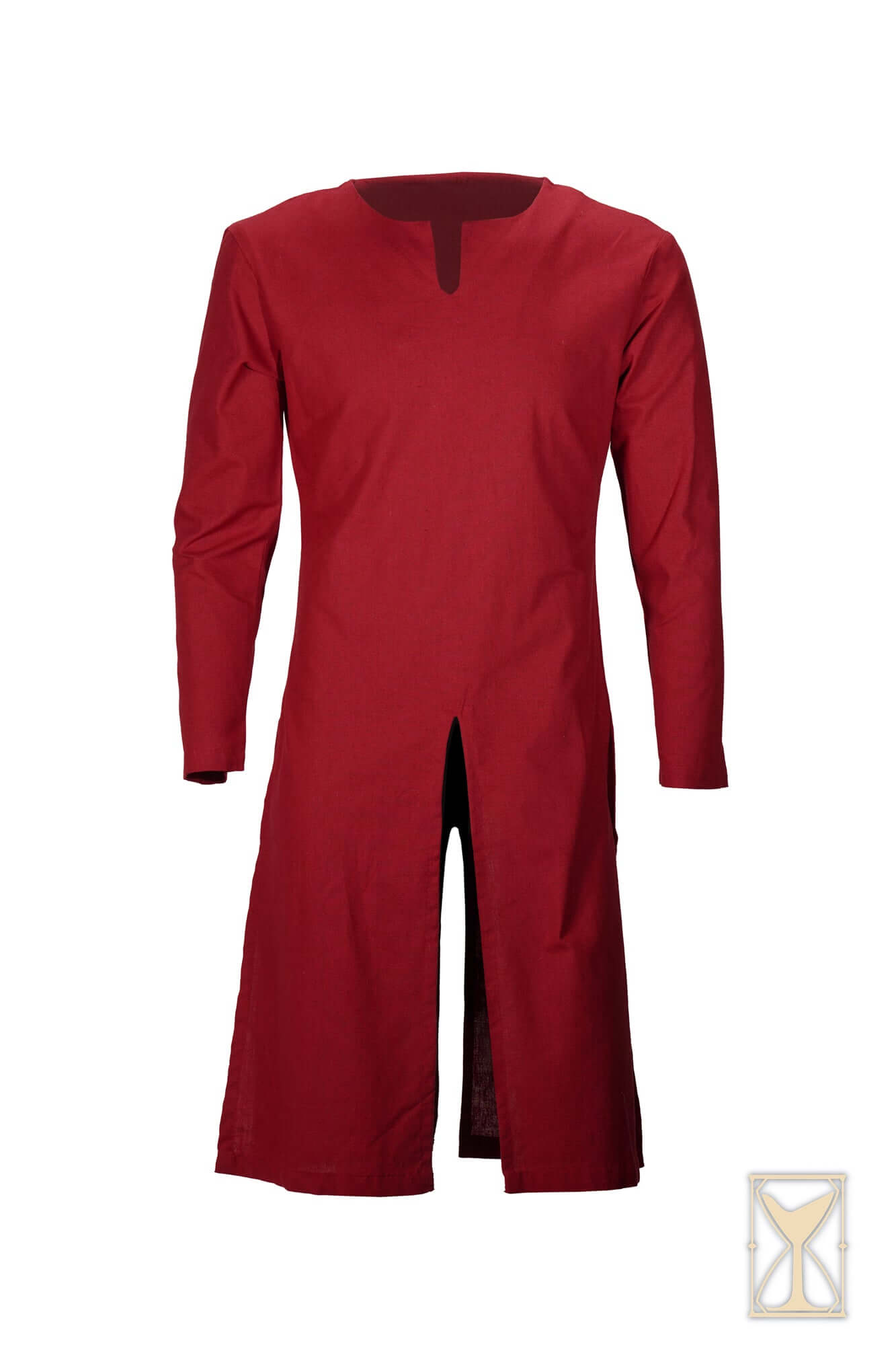 Medieval Riding Tunic in deep red color featuring front and back splits for enhanced movement.