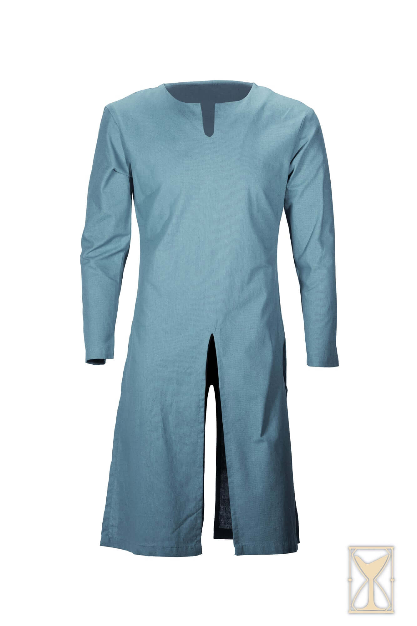 Medieval Riding Tunic in blue, featuring splits for ease of movement, ideal for historical reenactments.