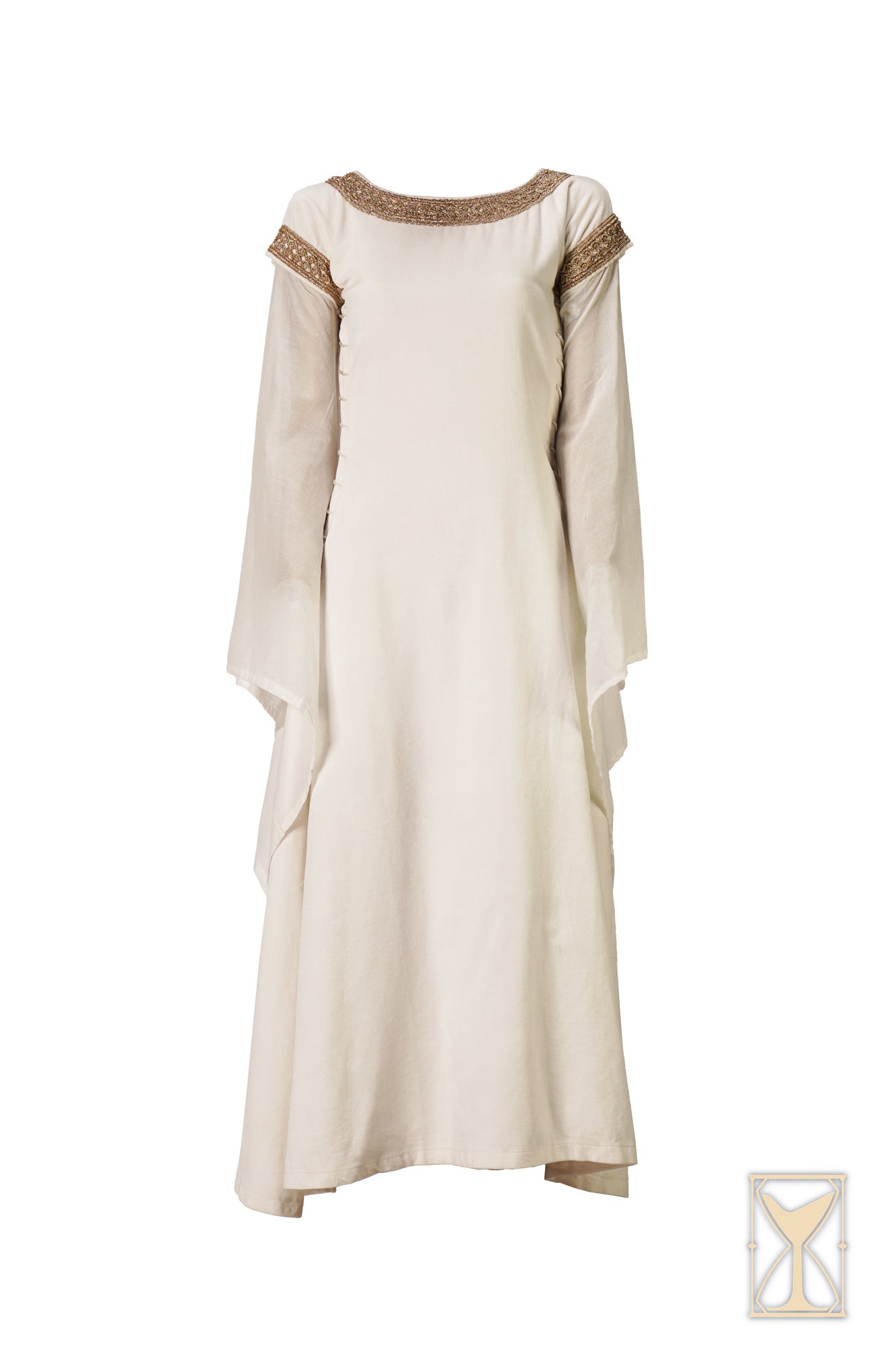 Bliaut Noble elegant 12th-century style dress with flowing sleeves and side lacing detail.