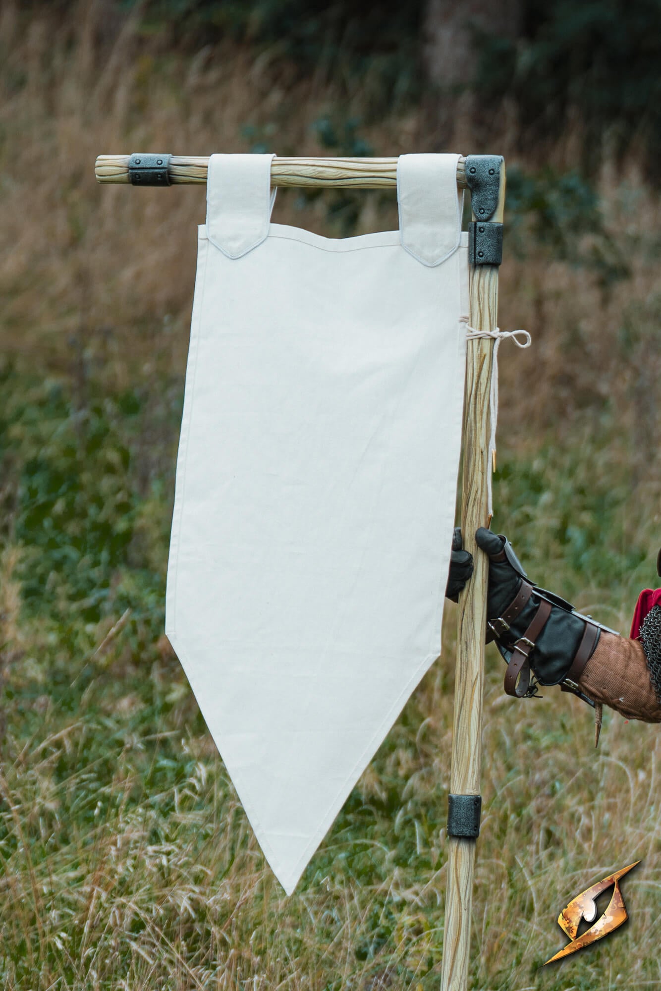Complete Battle Standard Set - L-Top displayed on a sturdy banner pole in a grassy field.