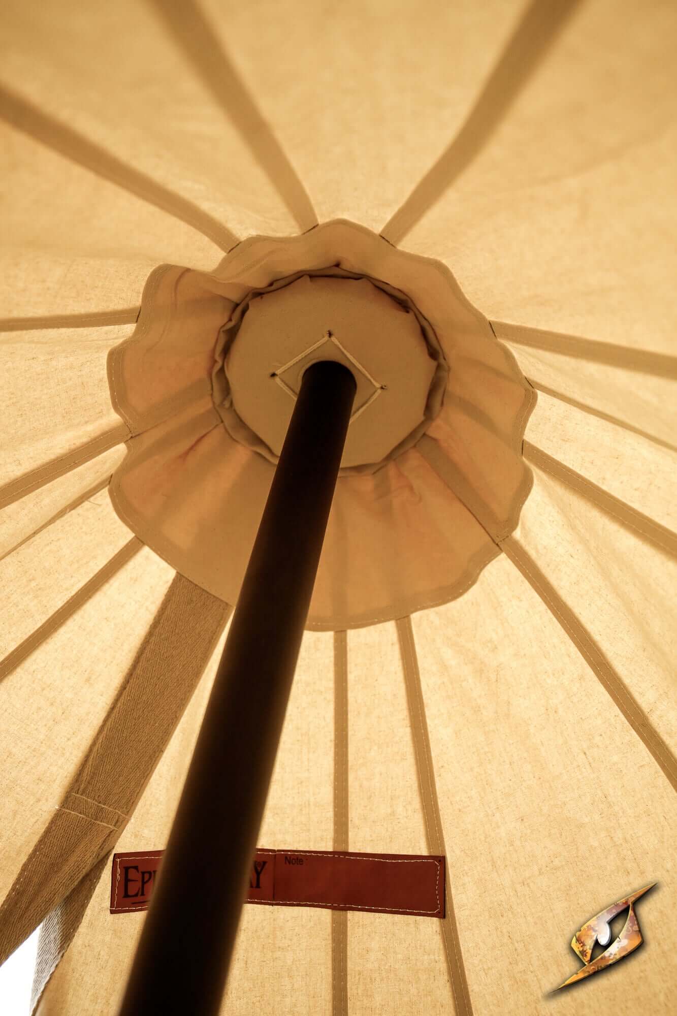 Complete Conical Tent - Compact view from inside with central pole structure and canvas material.