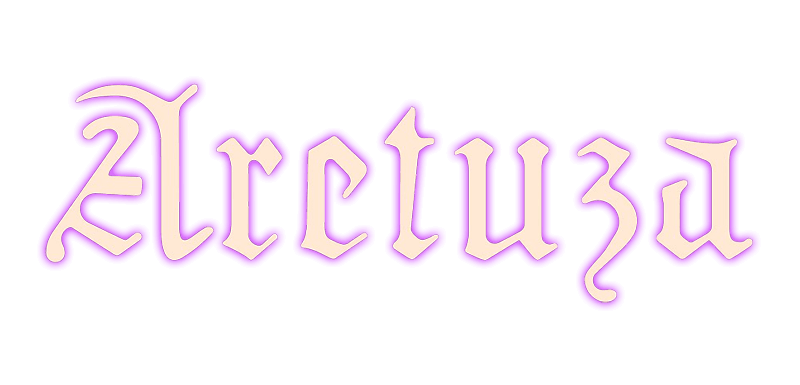 Decorative text 'Aretuza' with a purple outline on a black background