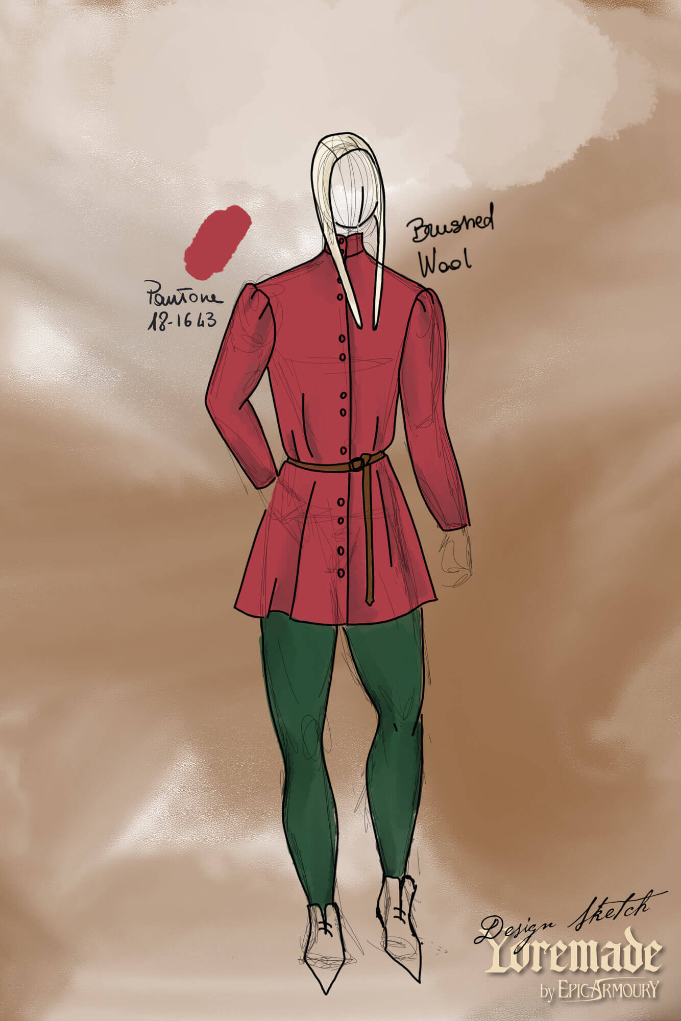 Surcoat Lorenzo design featuring a 14th century inspired tunic made from brushed wool.
