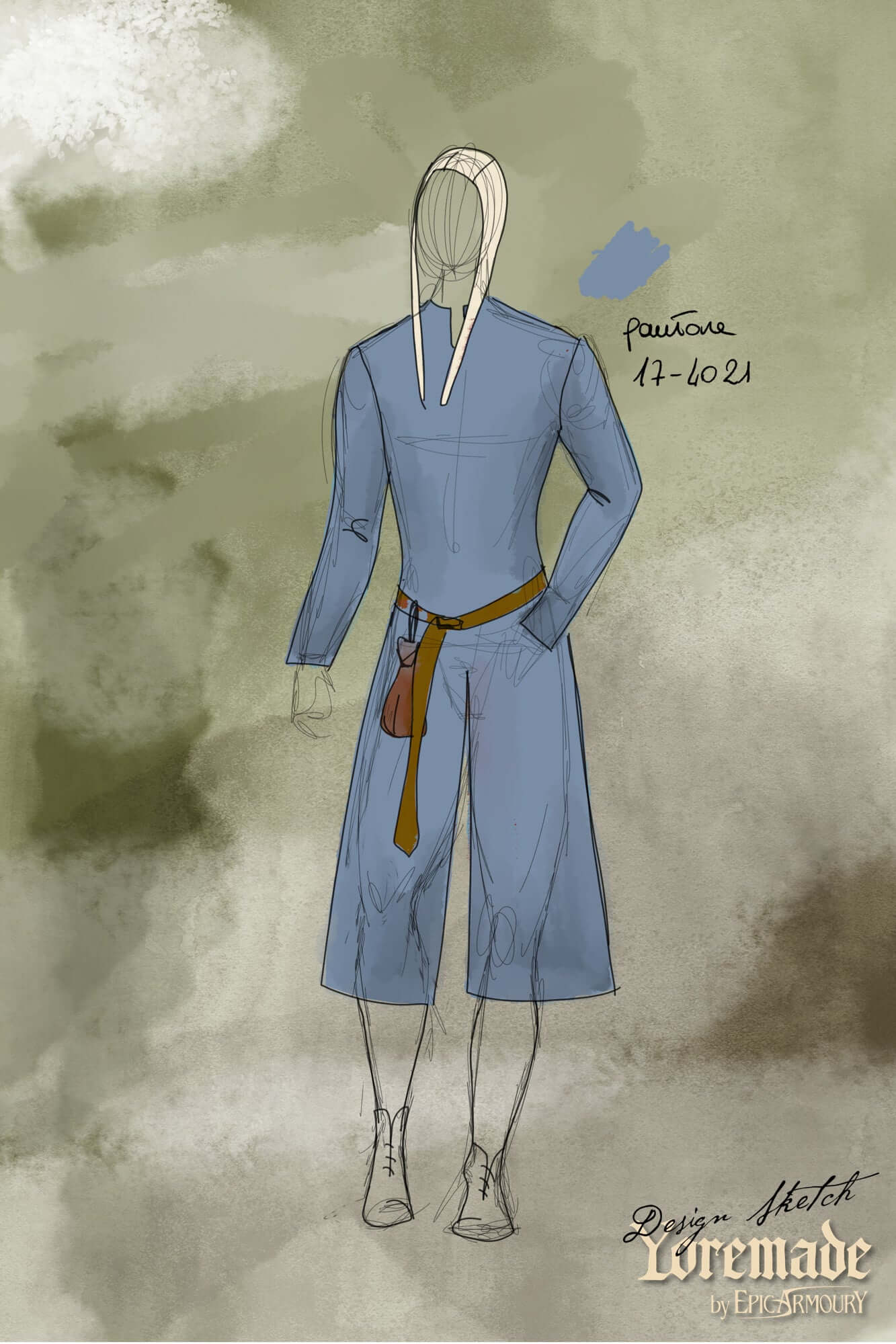 Medieval Riding Tunic design sketch featuring deep splits for movement, part of the Yoremade collection.