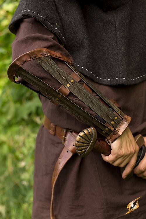 Handmade Medieval Splint Combat Bracers for sale. Available in